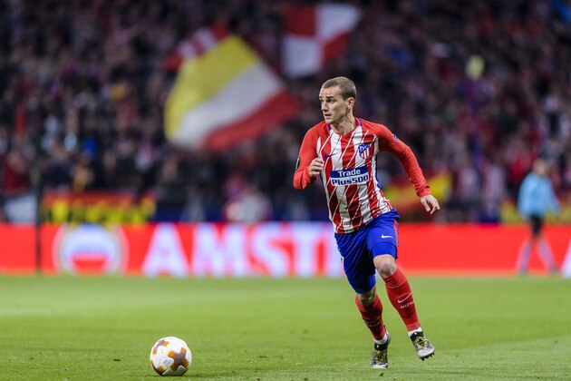 MADRID, SPAIN - MAY 03: Antoine Griezmann of Atletico de Madrid in action during the UEFA Europa League 2017-18 semi-finals (2nd leg) match between Atletico de Madrid and Arsenal FC at Wanda Metropolitano on May 03 2018 in Madrid, Spain. (Photo by Power Sport Images/Getty Images)