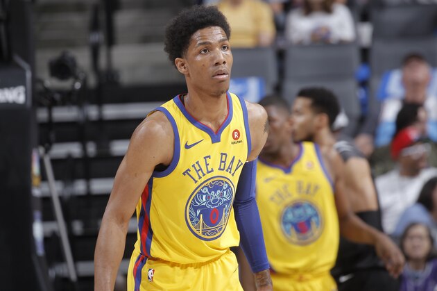 SACRAMENTO, CA - MARCH 31: Patrick McCaw #0 of the Golden State Warriors looks on during the game against the Sacramento Kings on March 31, 2018 at Golden 1 Center in Sacramento, California. NOTE TO USER: User expressly acknowledges and agrees that, by downloading and or using this photograph, User is consenting to the terms and conditions of the Getty Images Agreement. Mandatory Copyright Notice: Copyright 2018 NBAE (Photo by Rocky Widner/NBAE via Getty Images)
