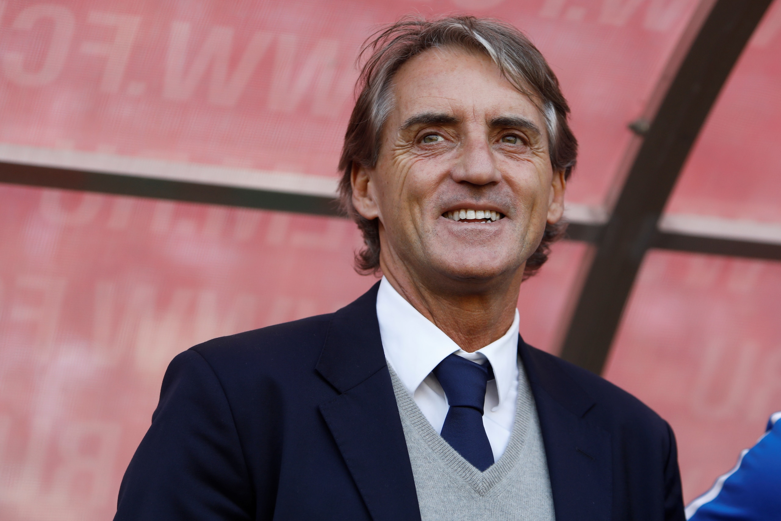 MOSCOW, RUSSIA - MAY 05: FC Zenit Saint Petersburg head coach Roberto Mancini smiles during the Russian Football League match between FC Lokomotiv Moscow and FC Zenit Saint Petersburg at RZD Arena on May 5, 2018 in Moscow, Russia. (Photo by MB Media/Getty Images)