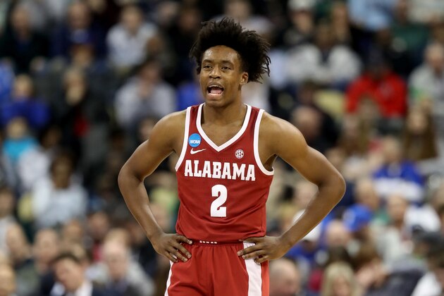 PITTSBURGH, PA - MARCH 17:  Collin Sexton #2 of the Alabama Crimson Tide reacts against the Villanova Wildcats during the first half in the second round of the 2018 NCAA Men's Basketball Tournament at PPG PAINTS Arena on March 17, 2018 in Pittsburgh, Pennsylvania.  (Photo by Rob Carr/Getty Images)