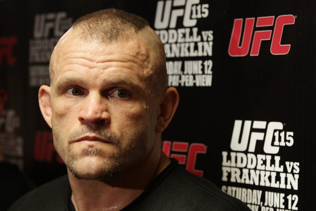 Chuck Liddell speaks to reporters after working out in preparation for his fight against Rory MacDonald at UFC 115 in Vancouver, British Columbia, on Wednesday, June 9, 2010. UFC 115 is to be held Saturday in Vancouver. (AP Photo/The Canadian Press/Darryl Dyck)