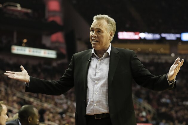 HOUSTON, TX - MAY 08:  Head coach Mike D'Antoni of the Houston Rockets shows his displeasure during action against the Utah Jazz during Game Five of the Western Conference Semifinals of the 2018 NBA Playoffs at Toyota Center on May 8, 2018 in Houston, Texas.  NOTE TO USER: User expressly acknowledges and agrees that, by downloading and or using this photograph, User is consenting to the terms and conditions of the Getty Images License Agreement.  (Photo by Bob Levey/Getty Images)