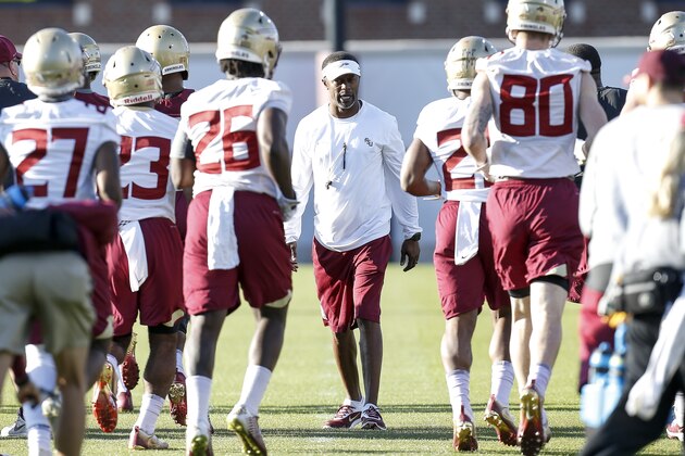 TALLAHASSEE, FL - MARCH 21: Willie Taggart of the Florida State Seminoles during his first practice as head coach at the Albert J. Dunlap Athletic Training Facility on March 21, 2018 in Tallahassee, Florida. (Photo by Don Juan Moore/Getty Images)