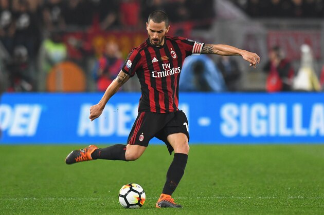 ROME, ITALY - MAY 09:  Leonardo Bonucci of AC Milan in action during the TIM Cup  Final between Juventus and AC Milan at Stadio Olimpico on May 9, 2018 in Rome, Italy.  (Photo by Alessandro Sabattini/Getty Images)