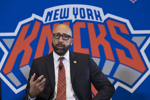 New York Knicks NBA basketball team new head coach David Fizdale speaks during an introductory news conference, Tuesday, May 8, 2018, in New York. The Knicks announced the hiring Monday after agreeing to terms with the former Memphis Grizzlies coach last week.  (AP Photo/Mary Altaffer)