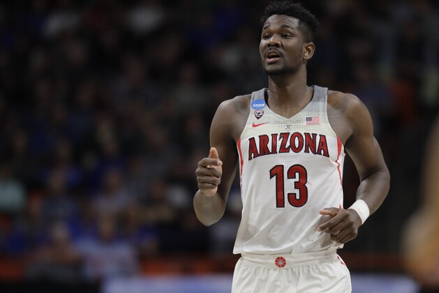 Arizona's forward Deandre Ayton during the first half of a first-round game against Buffalo in the NCAA men's college basketball tournament Thursday, March 15, 2018, in Boise, Idaho. (AP Photo/Ted S. Warren)