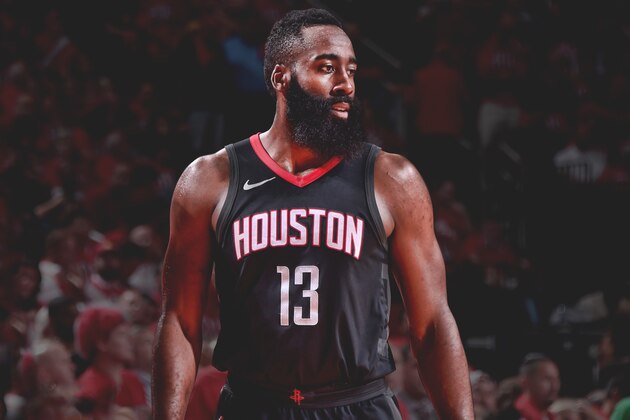 Houston Rockets guard James Harden (13) is pressured by Golden State Warriors guard Stephen Curry (30) during the second half of Game 1 of the NBA basketball Western Conference Finals, Monday, May 14, 2018, in Houston. (AP Photo/David J. Phillip)
