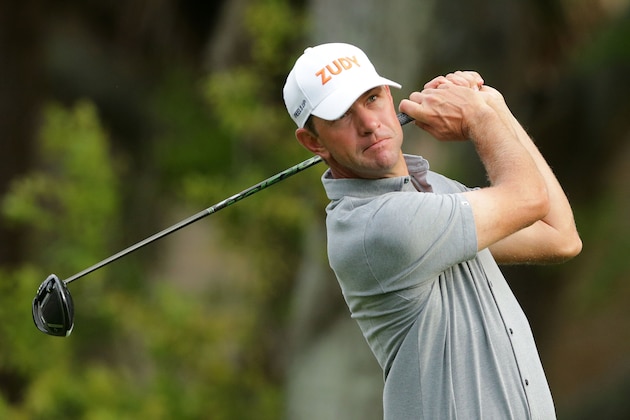 HILTON HEAD ISLAND, SC - APRIL 15:  Lucas Glover plays his tee shot on the second hole during the final round of the 2018 RBC Heritage at Harbour Town Golf Links on April 15, 2018 in Hilton Head Island, South Carolina.  (Photo by Tyler Lecka/Getty Images)