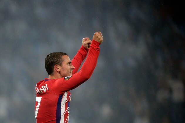 LYON, FRANCE - MAY 16: Antoine Griezmann of Atletico Madrid celebrates 0-2 during the UEFA Europa League   match between Olympique Marseille v Atletico Madrid at the Parc Olympique Lyonnais on May 16, 2018 in Lyon France (Photo by Erwin Spek/Soccrates/Getty Images)