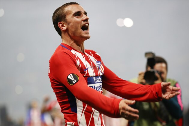 LYON, FRANCE - MAY 16:  Antoine Griezmann of Atletico Madrid celebrates his team's victory in the UEFA Europa League Final between Olympique de Marseille and Club Atletico de Madrid at Stade de Lyon on May 16, 2018 in Lyon, France.  (Photo by Maja Hitij/Getty Images)