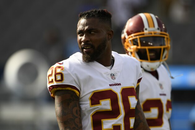 Washington Redskins cornerback Bashaud Breeland looks on before an NFL football game against the Los Angeles Chargers Sunday, Dec. 10, 2017, in Carson, Calif. (AP Photo/Denis Poroy)