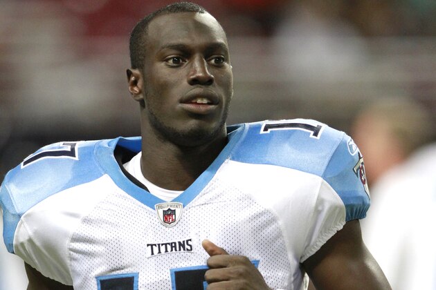 Tennessee Titans wide receiver Damian Williams is seen during the third quarter of an NFL football game against the St. Louis Rams Saturday, Aug. 20, 2011, in St. Louis. (AP Photo/Seth Perlman)