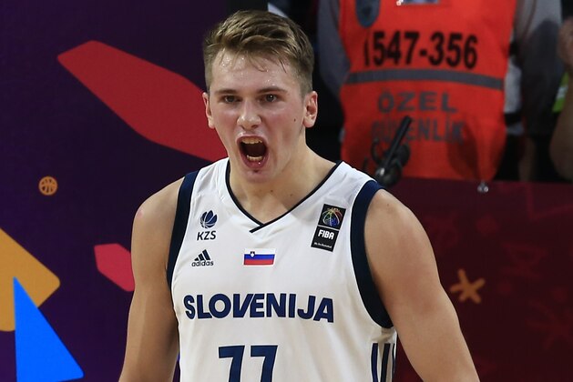 Slovenia's Luka Doncic celebrates during their Eurobasket European Basketball Championship final match against Serbia, in Istanbul, Sunday, Sept. 17. 2017. (AP Photo/Lefteris Pitarakis)