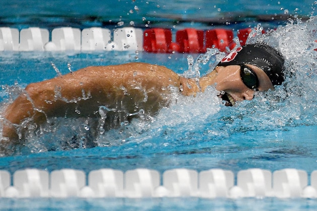 INDIANAPOLIS, IN - MAY 17:  Katie Ledecky swims in the women's 400 meter freestyle prliminary race during the TYR Pro Swim Series at Indiana University Natatorium on May 17, 2018 in Indianapolis, Indiana.  (Photo by Bobby Ellis/Getty Images)