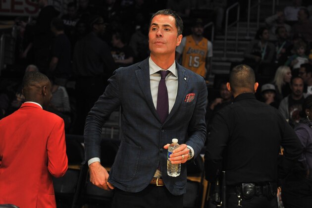 LOS ANGELES, CA - JANUARY 21: Lakers' GM Rob Pelinka attends a basketball game between the Los Angeles Lakers and the New York Knicks at Staples Center on January 21, 2018 in Los Angeles, California. (Photo by Allen Berezovsky/Getty Images) LOS ANGELES, CA - JANUARY 21: Lakers' GM Rob Pelinka attends a basketball game between the Los Angeles Lakers and the New York Knicks at Staples Center on January 21, 2018 in Los Angeles, California. (Photo by Allen Berezovsky/Getty Images)