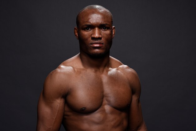 ST. LOUIS, MO - JANUARY 14:  Kamaru Usman of Nigeria poses for a post fight portrait backstage during the UFC Fight Night event inside the Scottrade Center on January 14, 2018 in St. Louis, Missouri. (Photo by Mike Roach/Zuffa LLC/Zuffa LLC via Getty Images)