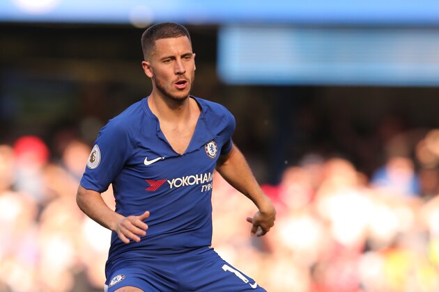 LONDON, ENGLAND - MAY 06: Eden Hazard of Chelsea wearing a ripped shirt during the Premier League match between Chelsea and Liverpool at Stamford Bridge on May 6, 2018 in London, England. (Photo by James Williamson - AMA/Getty Images)