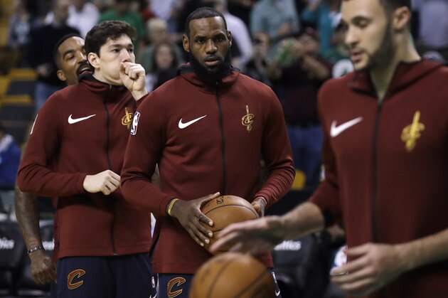 Cleveland Cavalier's LeBron James during Game 2 of the Eastern Conference basketball finals in Boston, Tuesday, May 15, 2018. (AP Photo/Charles Krupa)