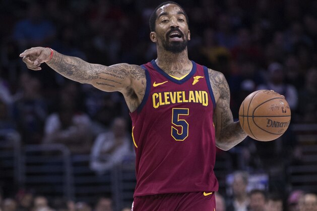 Cleveland Cavaliers' JR Smith in action during the first half of an NBA basketball game against the Philadelphia 76ers, Friday, April 6, 2018, in Philadelphia. The 76ers won 132-130. (AP Photo/Chris Szagola)
