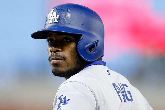 MIAMI, FL - MAY 17:  Yasiel Puig #66 of the Los Angeles Dodgers in action against the Miami Marlins at Marlins Park on May 17, 2018 in Miami, Florida.  (Photo by Michael Reaves/Getty Images)