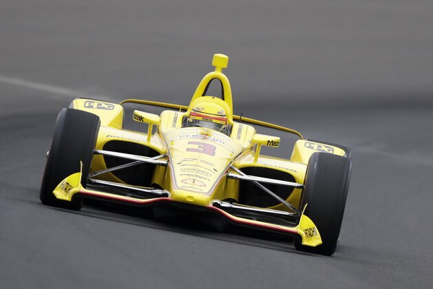 Helio Castroneves, of Brazil, drives during a practice session for the IndyCar Indianapolis 500 auto race at Indianapolis Motor Speedway in Indianapolis, Saturday, May 19, 2018. (AP Photo/Darron Cummings)