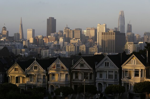 In this photo taken Tuesday, July 11, 2017, the Salesforce Tower, at right, is seen along the skyline beyond the