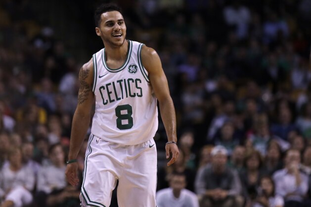 Boston Celtics guard Shane Larkin during the second half of an NBA preseason basketball game in Boston, Monday, Oct. 2, 2017. The Celtics defeated the Hornets 94-82. (AP Photo/Charles Krupa)
