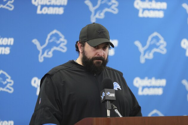 Detroit Lions head coach Matt Patricia addresses the media at the team's football training facility, Thursday, May 10, 2018, in Allen Park, Mich. Patricia addressed the 1996 sexual assault allegation against him which surfaced in media reports. (AP Photo/Carlos Osorio)
