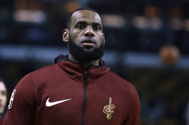Cleveland Cavalier's LeBron James during Game 2 of the Eastern Conference basketball finals in Boston, Tuesday, May 15, 2018. (AP Photo/Charles Krupa)