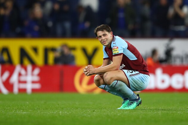 BURNLEY, ENGLAND - APRIL 19:  James Tarkowski of Burnley looks dejected after the Premier League match between Burnley and Chelsea at Turf Moor on April 19, 2018 in Burnley, England.  (Photo by Clive Brunskill/Getty Images)