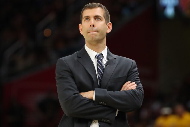 CLEVELAND, OH - MAY 21: Head coach Brad Stevens of the Boston Celtics looks on in the second quarter against the Cleveland Cavaliers during Game Four of the 2018 NBA Eastern Conference Finals at Quicken Loans Arena on May 21, 2018 in Cleveland, Ohio. NOTE TO USER: User expressly acknowledges and agrees that, by downloading and or using this photograph, User is consenting to the terms and conditions of the Getty Images License Agreement.  (Photo by Gregory Shamus/Getty Images)