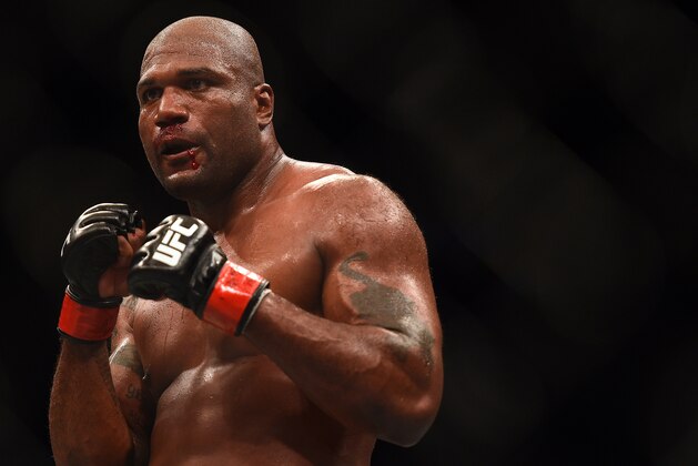 MONTREAL, QC - APRIL 25:  Quinton 'Rampage' Jackson of the United States faces Fabio Maldonado of Brazil in their UFC catchweight bout during the UFC 186 event at the Bell Centre on April 25, 2015 in Montreal, Quebec, Canada. (Photo by Jeff Bottari/Zuffa LLC/Zuffa LLC via Getty Images)