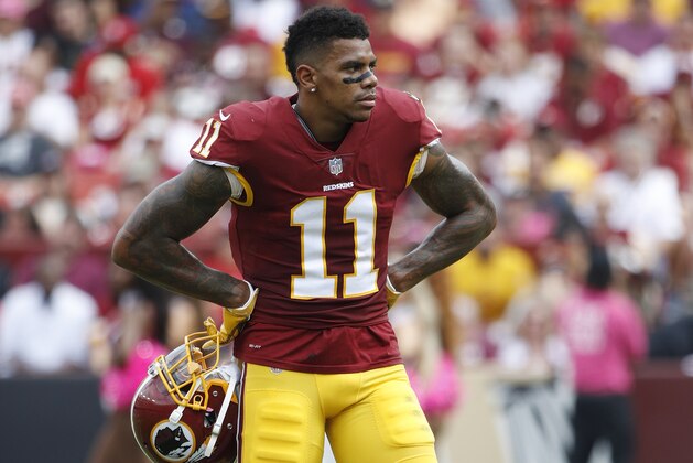 LANDOVER, MD - OCTOBER 15: Terrelle Pryor Sr. #11 of the Washington Redskins looks on during a game against the San Francisco 49ers at FedEx Field on October 15, 2017 in Landover, Maryland. The Redskins won 26-24. (Photo by Joe Robbins/Getty Images)