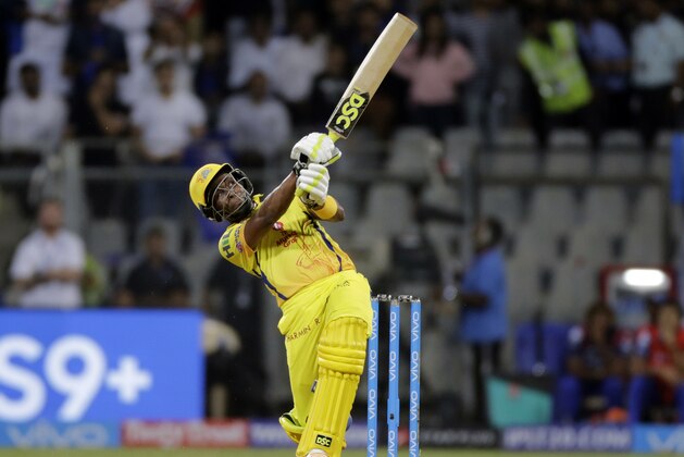 Chennai Super Kings player Dwayne Bravo bats against Mumbai Indians during VIVO IPL cricket T20 match in Mumbai, India, Saturday, April 7, 2018. (AP Photo/Rajanish Kakade)