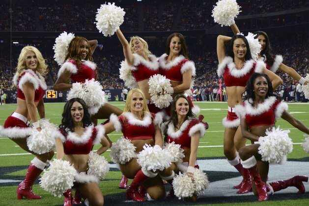 Houston Texans cheerleaders perform during the first half of an NFL football game Monday, Dec. 25, 2017, in Houston. (AP Photo/Mike Marshall)