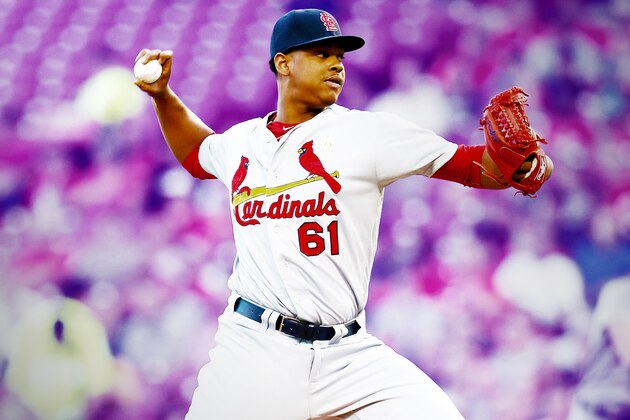 St. Louis Cardinals relief pitcher Alex Reyes throws during the sixth inning of a baseball game against the New York Mets, Tuesday, Aug. 23, 2016, in St. Louis. This image was made with in-camera multi-exposure. (AP Photo/Billy Hurst)