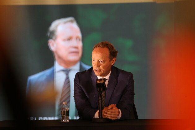 MILWAUKEE, WI - MAY 21:  Milwaukee Bucks general manager Jon Horst introduces Mike Budenholzer as the team's new head coach during a press conference at the Wisconsin Entertainment and Sports Center on May 21, 2018  in Milwaukee, Wisconsin. NOTE TO USER:  User expressly acknowledges and agrees that, by downloading and or using this Photograph, user is consenting to the terms and conditions of the Getty Images License Agreement.  Mandatory Copyright Notice:  Copyright 2018 NBAE (Photo by Gary Dineen/NBAE via Getty Images)