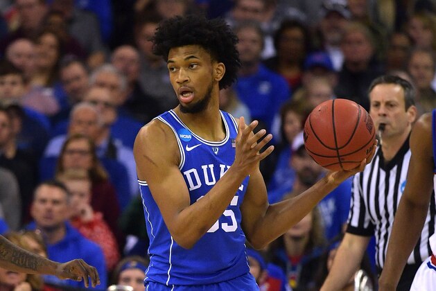 OMAHA, NE - MARCH 25: Marvin Bagley III #35 of the Duke Blue Devils in action against the Kansas Jayhawks during the 2018 NCAA Men's Basketball Tournament Midwest Regional Final at CenturyLink Center on March 25, 2018 in Omaha, Nebraska. (Photo by Lance King/Getty Images)