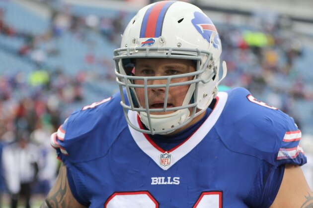 ORCHARD PARK, NY - DECEMBER 24:   Richie Incognito #64 of the Buffalo Bills warms up before the game against the Miami Dolphins at New Era Stadium on December 24, 2016 in Orchard Park, New York.  (Photo by Michael Adamucci/Getty Images)