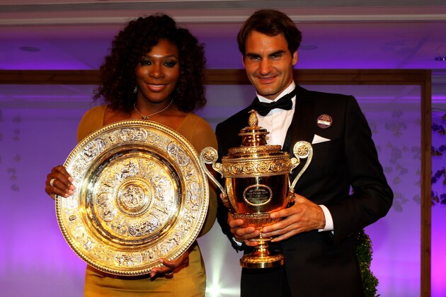 LONDON, ENGLAND - JULY 08:  Wimbledon Singles Champions Serena Williams and Roger Federer attend the Wimbledon Championships 2012 Winners Ball at the InterContinental Park Lane Hotel on July 8, 2012 in London, England.  (Photo by Clive Brunskill/Getty Images)