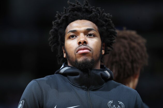 Milwaukee Bucks guard Sterling Brown (23) in the first half of an NBA basketball game Sunday, April 1, 2018. (AP Photo/David Zalubowski)