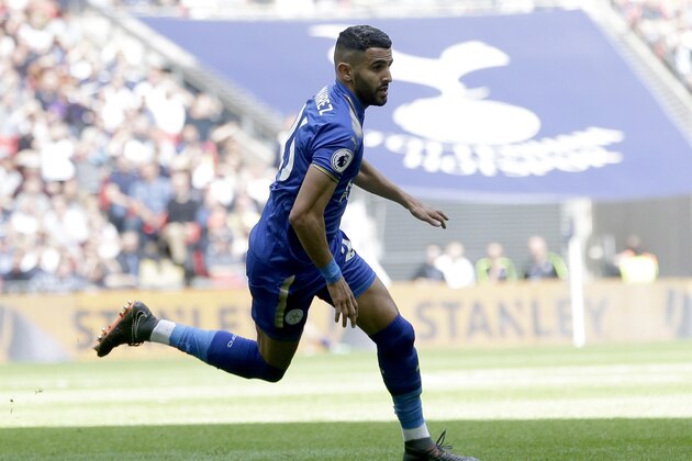 LONDON, ENGLAND - MAY 13:  Riyad Mahrez of Leiccester City elbrates after scoring his sides second goal during the Premier League match between Tottenham Hotspur and Leicester City at Wembley Stadium on May 13, 2018 in London, England.  (Photo by Henry Browne/Getty Images)