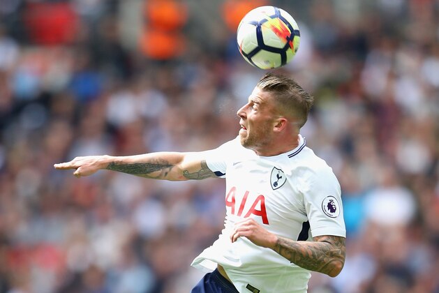 LONDON, ENGLAND - MAY 13:  Toby Alderweireld in action during the Premier League match between Tottenham Hotspur and Leicester City at Wembley Stadium on May 13, 2018 in London, England.  (Photo by Warren Little/Getty Images)