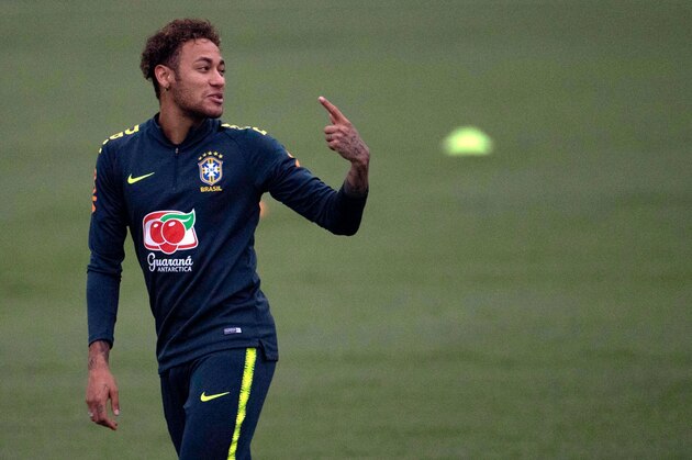 Brazil's player Neymar attends a training session of the national football team ahead of FIFA's 2018 World Cup, at Granja Comary training centre in Teresopolis, Rio de Janeiro, Brazil, on May 23, 2018. (Photo by MAURO PIMENTEL / AFP)        (Photo credit should read MAURO PIMENTEL/AFP/Getty Images)