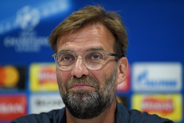 Liverpool's German manager Jurgen Klopp attends a press conference during a media day at Anfield stadium in Liverpool, north west England on May 21, 2018, ahead of their UEFA Champions League final football match against Real Madrid in Kiev on May 26. (Photo by Paul ELLIS / AFP)        (Photo credit should read PAUL ELLIS/AFP/Getty Images)