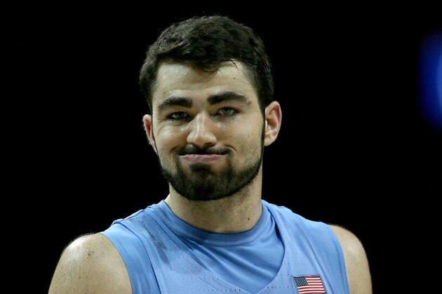 NEW YORK, NY - MARCH 10: Luke Maye #32 of the North Carolina Tar Heels reacts in the first half against the Virginia Cavaliers during the championship game of the 2018 ACC Men's Basketball Tournament at Barclays Center on March 10, 2018 in the Brooklyn borough of New York City.  (Photo by Abbie Parr/Getty Images)