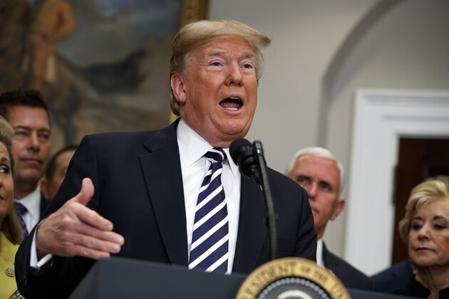 President Donald Trump speaks about North Korea before signing the