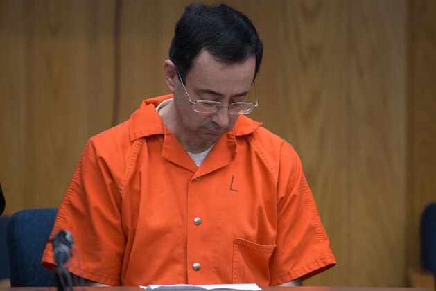 Former Michigan State University and USA Gymnastics doctor Larry Nassar appears in court for his final sentencing phase in Eaton County Circuit Court on February 5, 2018 in Charlotte, Michigan.  / AFP PHOTO / RENA LAVERTY        (Photo credit should read RENA LAVERTY/AFP/Getty Images)