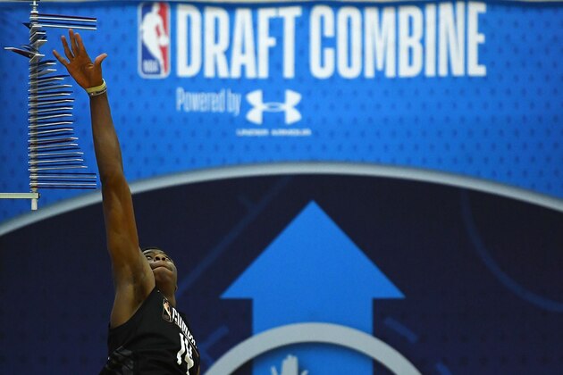 CHICAGO, IL - MAY 18:  Kostas Antetokounmpo #14 participates in drills during Day Two of the NBA Draft Combine at Quest MultiSport Complex on May 18, 2018 in Chicago, Illinois.  NOTE TO USER: User expressly acknowledges and agrees that, by downloading and or using this photograph, User is consenting to the terms and conditions of the Getty Images License Agreement.  (Photo by Stacy Revere/Getty Images)