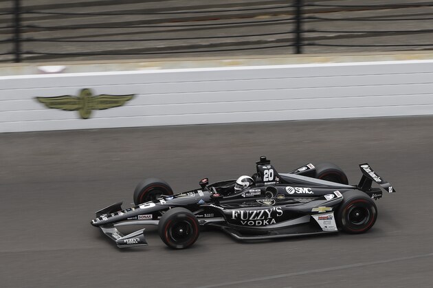 Ed Carpenter drives during a practice session for the IndyCar Indianapolis 500 auto race at Indianapolis Motor Speedway, in Indianapolis Monday, May 21, 2018. (AP Photo/Darron Cummings)